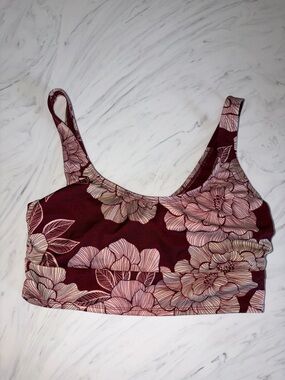 All in motion bathing suit bikini top activewear burgundy floral cross back s